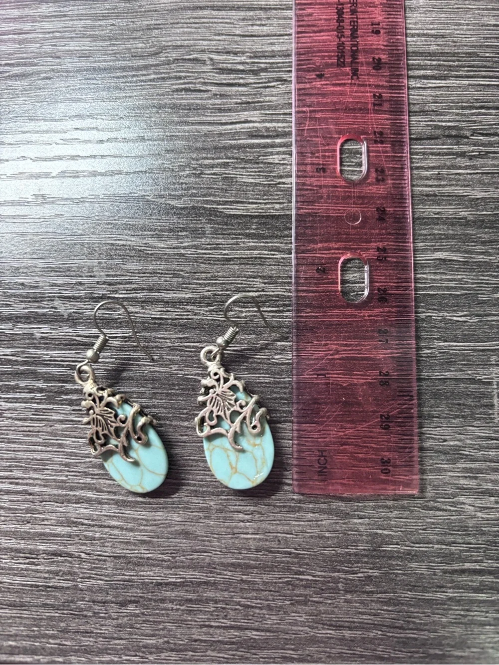Turquoise Teardrop Filigree Dangle Earrings - Unbranded